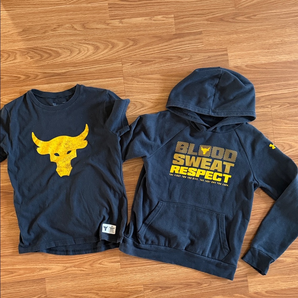 Under Armour size Medium Graphic Tee & Hoodie Set Blood Sweat & Respect